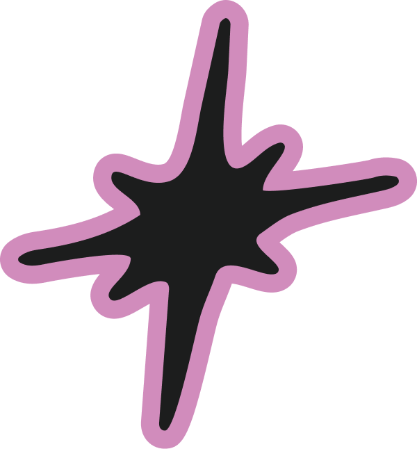 Black irregular star shape with a thick pink outline on a transparent background. Representing creative website design.