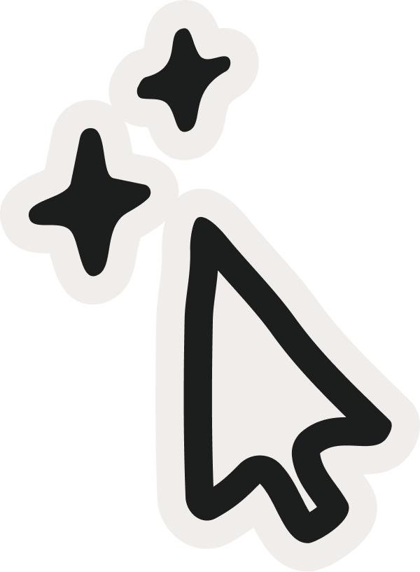 Black and white computer mouse cursor arrow with two sparkling stars.