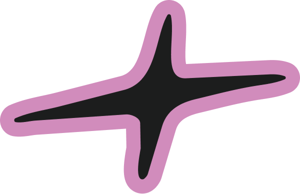 Abstract four-point star shape with black center and pink outline on transparent background. Representing creative website design.
