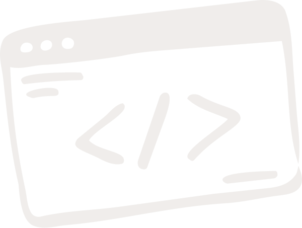 Illustration of a web browser window with HTML code symbols < > inside.