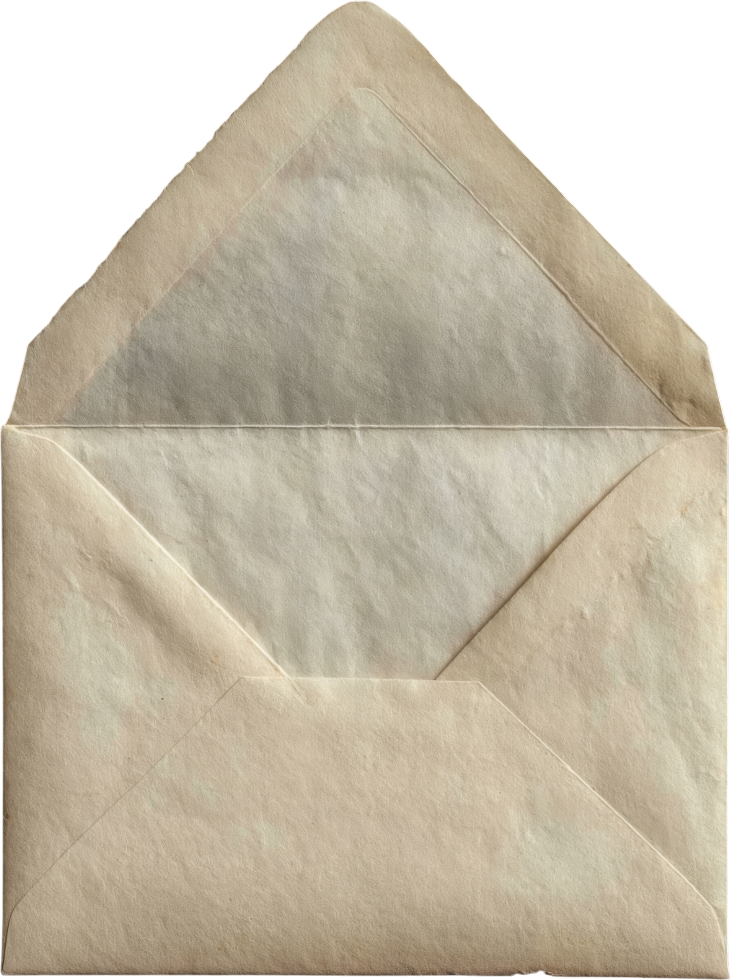 Open vintage beige paper envelope with visible texture and slight discoloration.