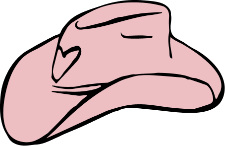 Simple illustration of a pink cowboy hat with black outlines.