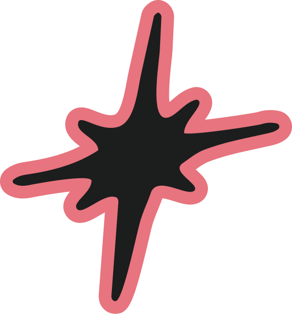 Abstract irregular star shape with a black center and soft pink outline.