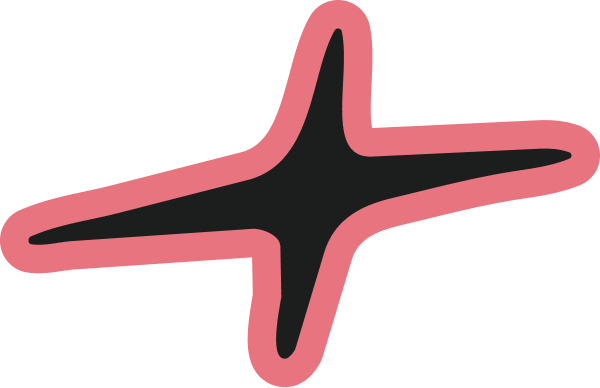 Abstract four-pointed star shape with a black center and a thick soft pink outline.