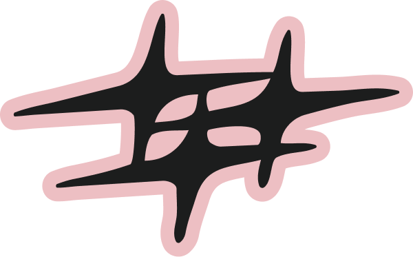 Abstract black geometric shape with soft pink outline featuring four elongated points.