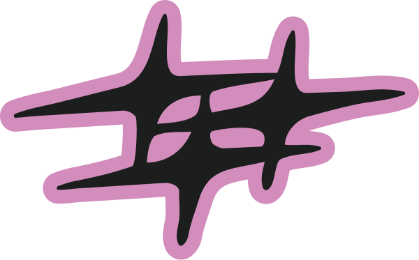Abstract black star-like shape outlined with a soft pink border.