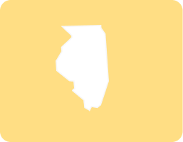 White silhouette of the state of Illinois on a light yellow rounded square background.