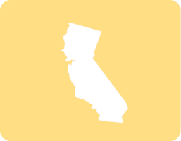 White silhouette of the state of California on a light yellow background.