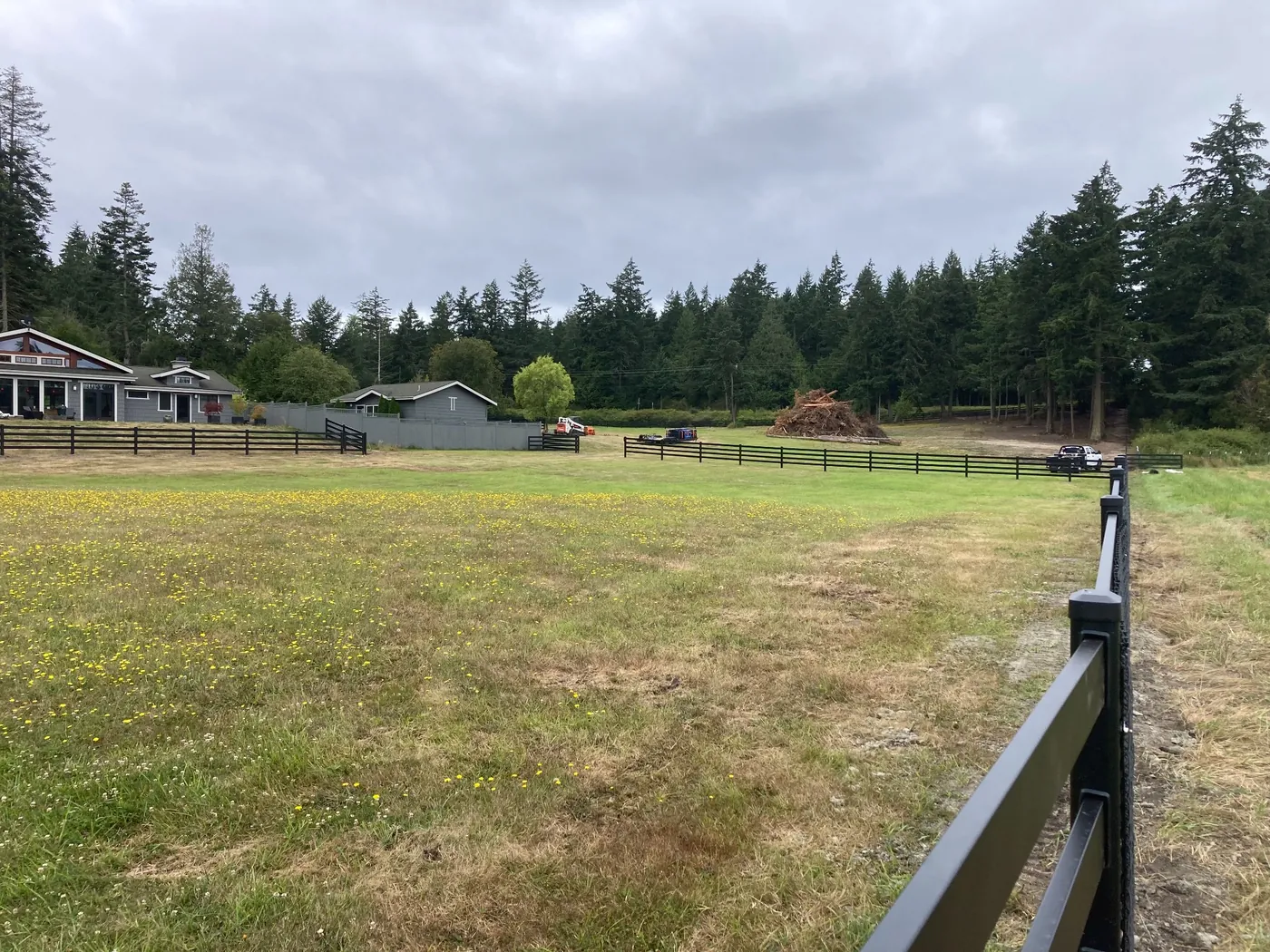 Four-rail black Buckley Steel Board fence across Will and Jackie's Washington acreage
