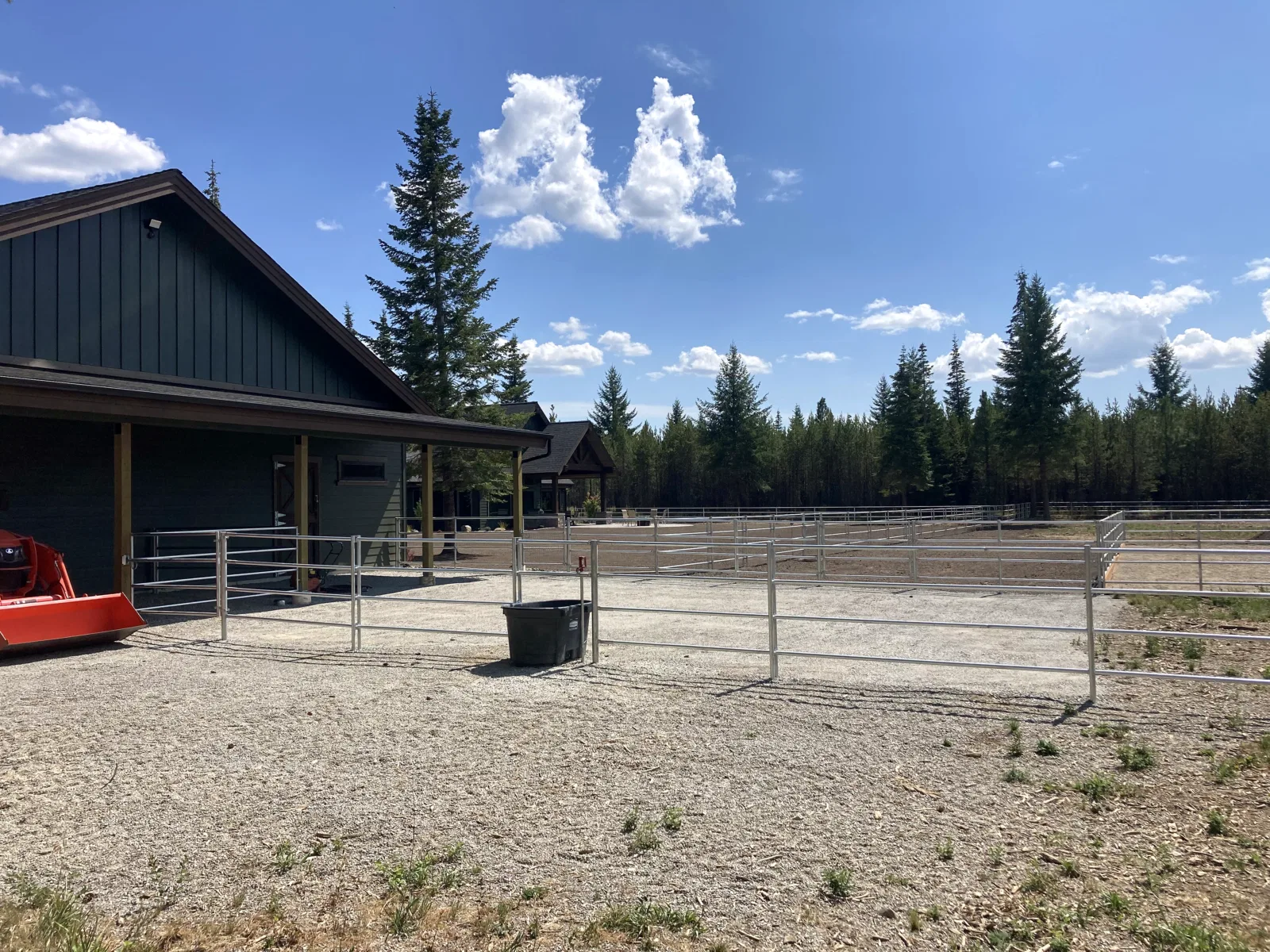 Arena and shop overview at the Hayden, Idaho Dream Ranch project