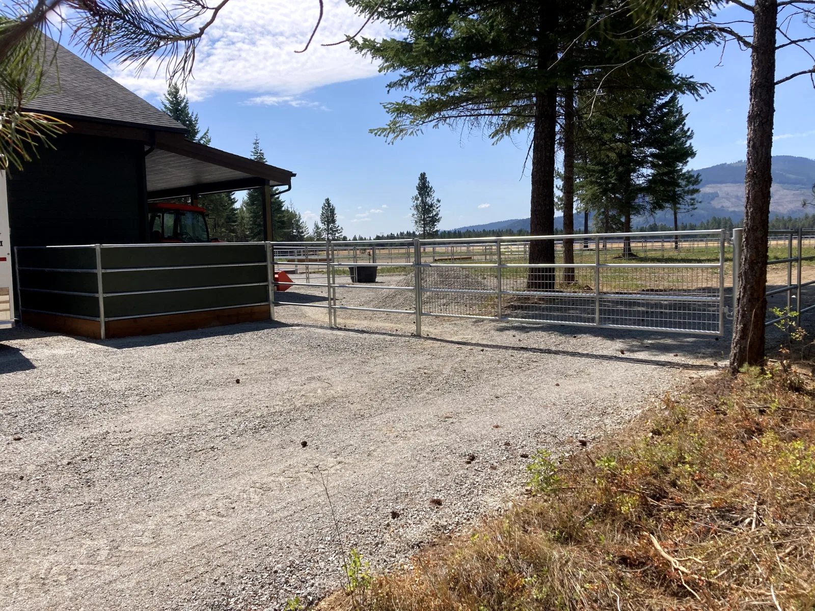 Driveway mesh gate at the Hayden, Idaho Dream Ranch project