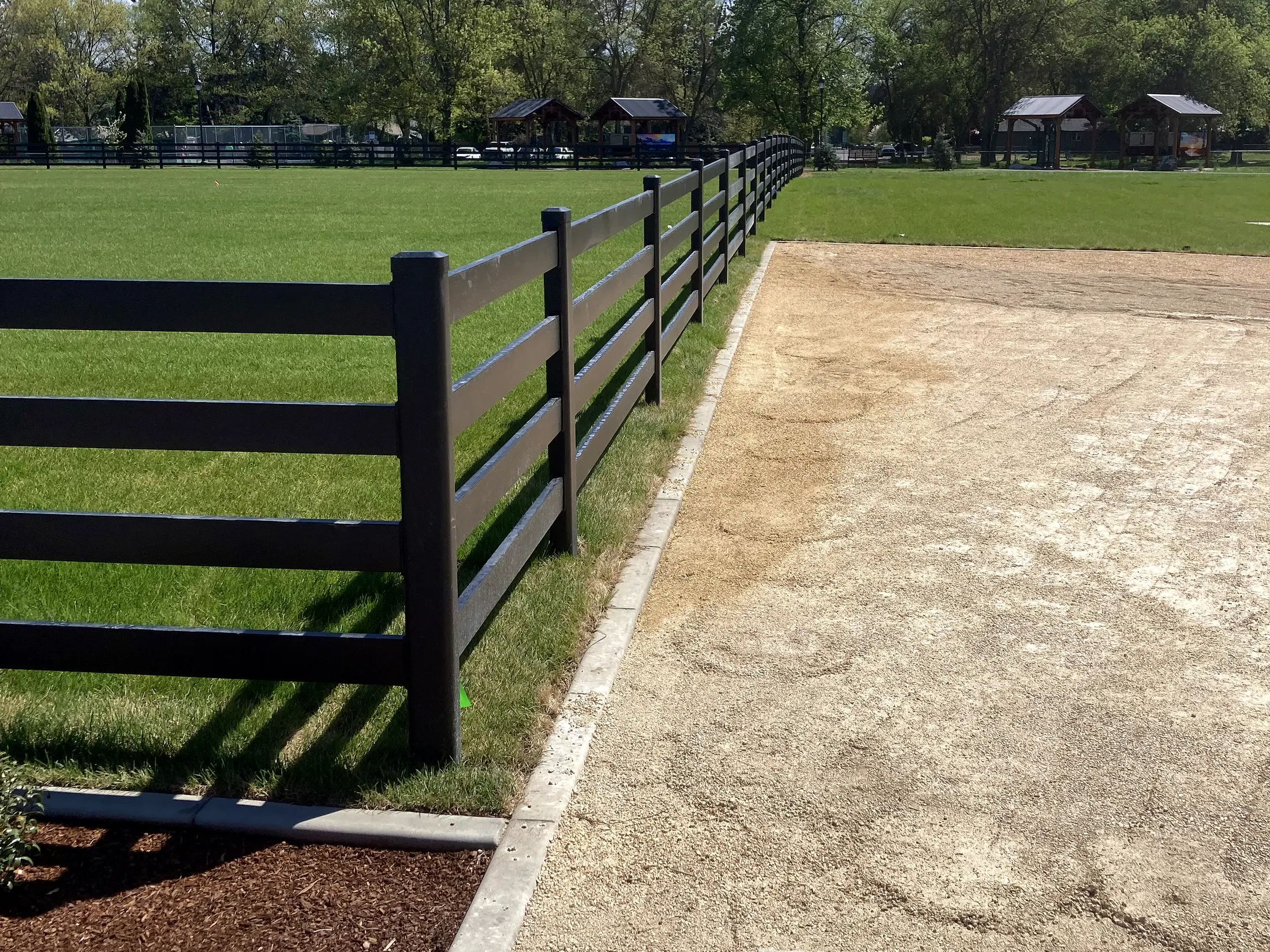 Entry corner and fence at Faith Walk Community Fitness Park in Coeur d'Alene, Idaho
