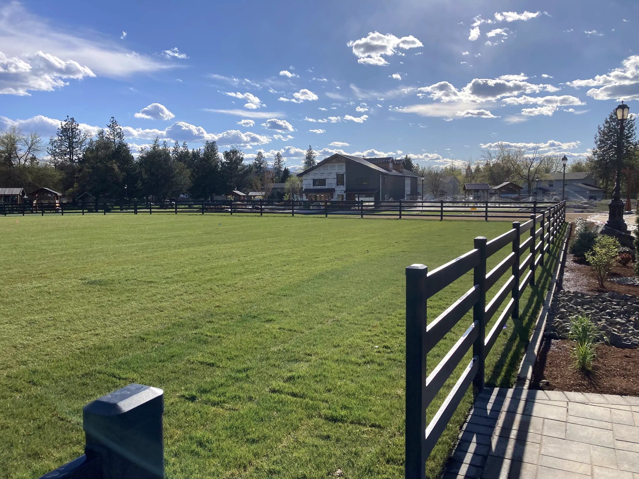 Fence corner at field at Faith Walk Community Fitness Park in Coeur d'Alene, Idaho