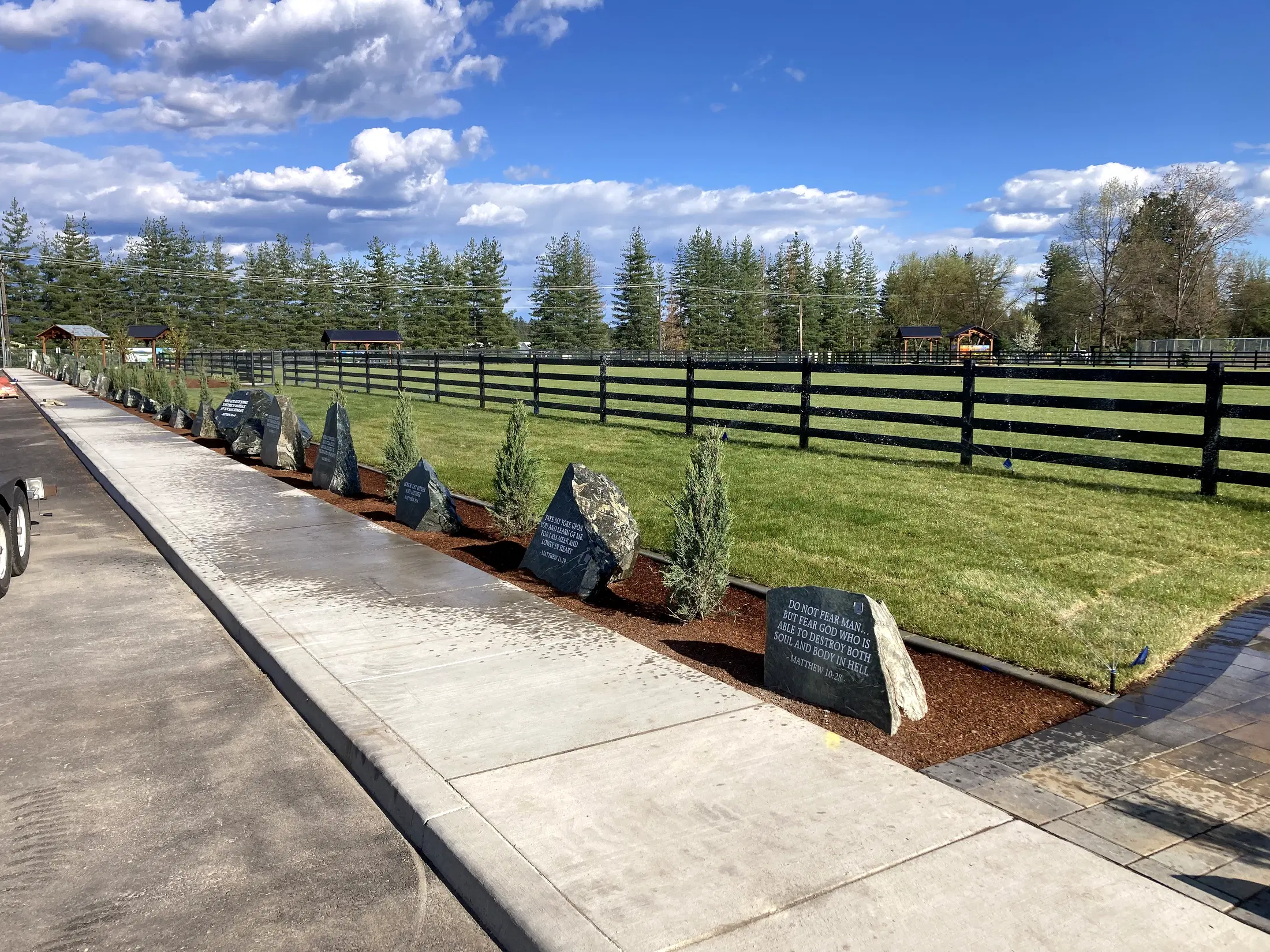 Bible walk / landscaped park edge at Faith Walk Community Fitness Park in Coeur d'Alene, Idaho