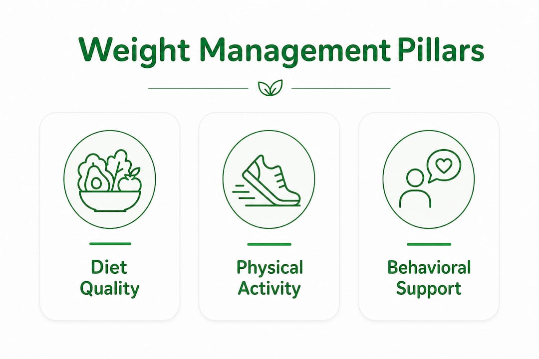 Infographic showing three pillars of weight management