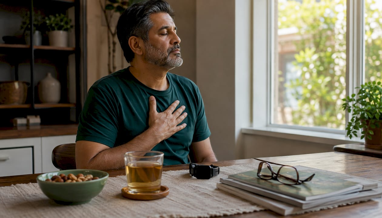 Man checking pulse concerned about heart
