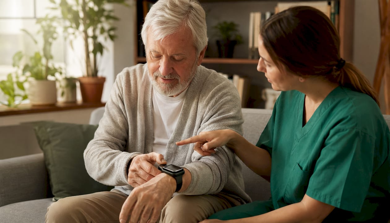 Hands adjusting remote patient monitoring device