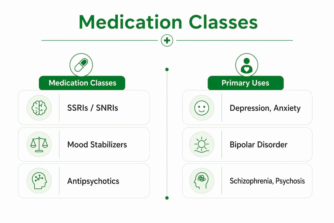 Infographic comparing medication classes and uses