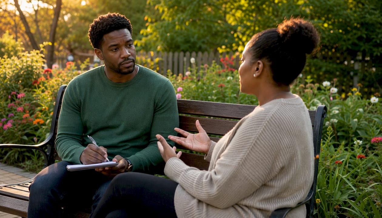 Therapist and client in therapy discussion