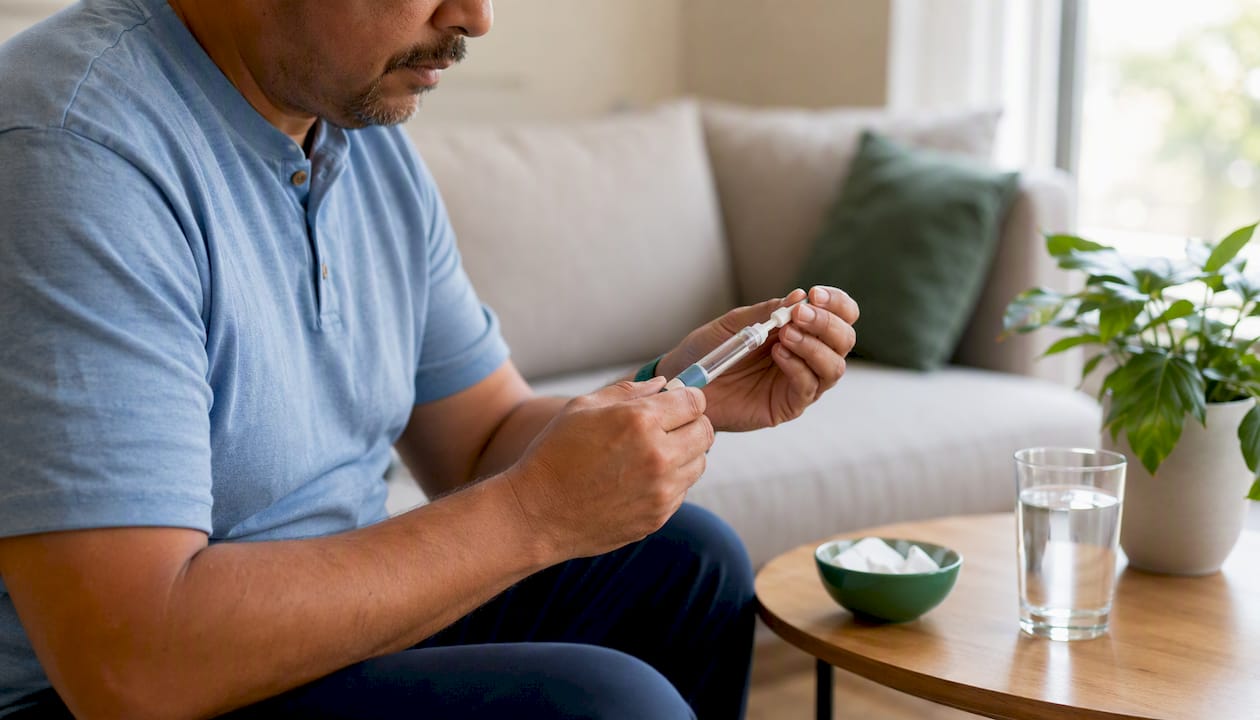 Hands preparing semaglutide injection pen