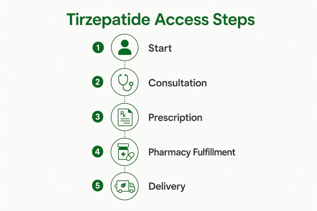 Infographic illustrating tirzepatide telehealth access steps