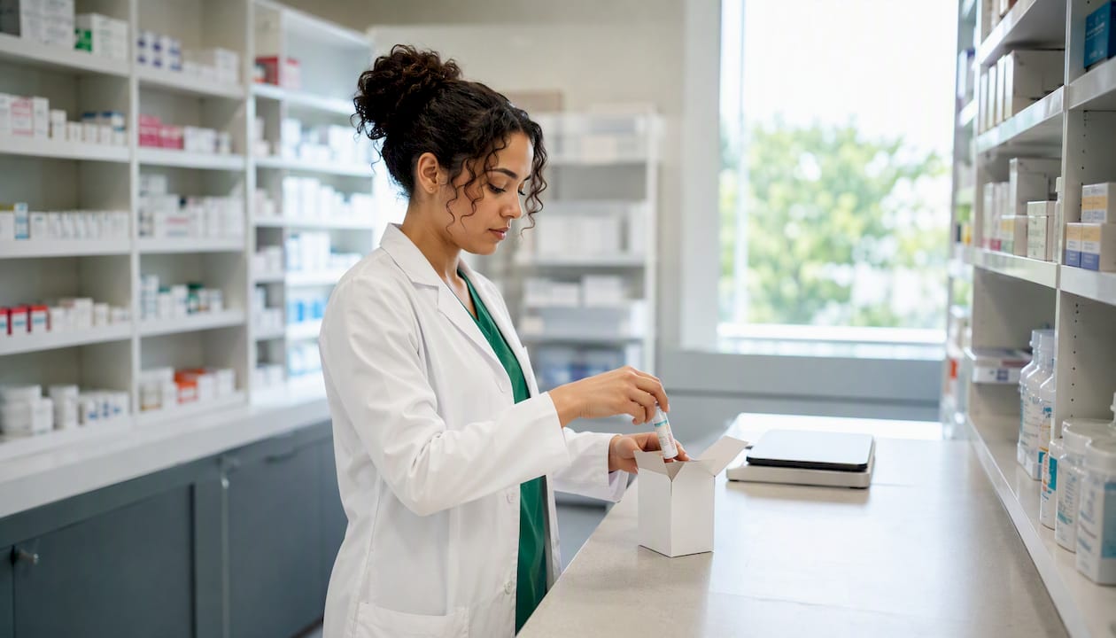 Pharmacy technician handling tirzepatide medication