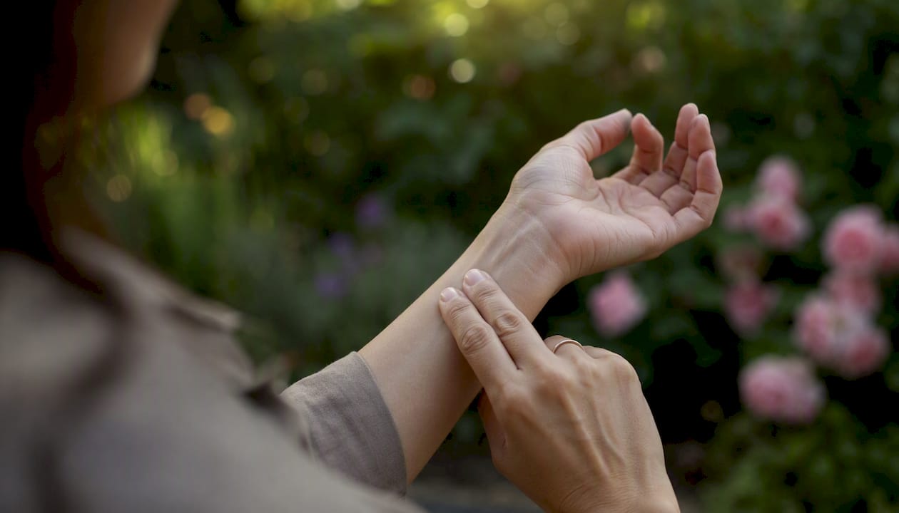 Hand feeling pulse on wrist