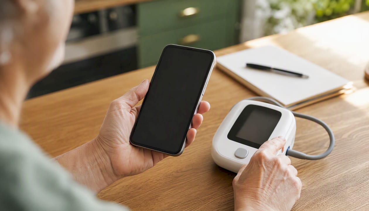 Hand exporting blood pressure readings via smartphone