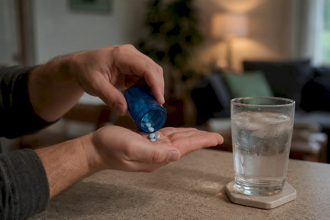 Hand pouring benzodiazepine pills into palm