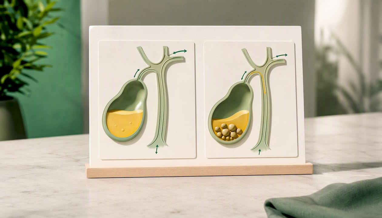 Illustration of reduced gallbladder bile flow