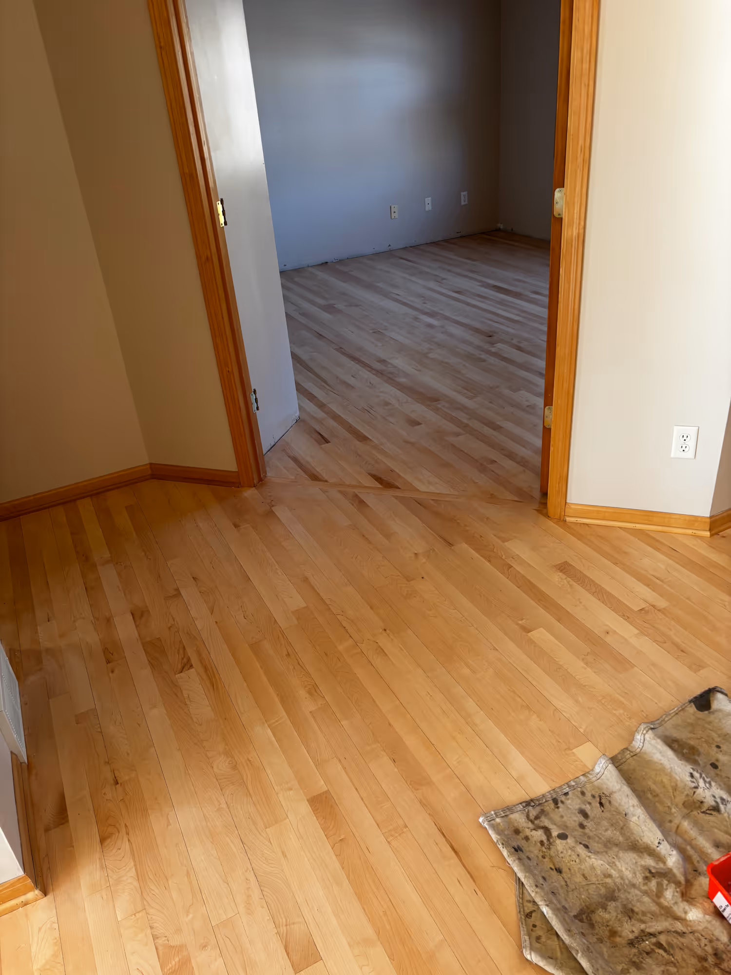 Newly buff and coated hardwood floors