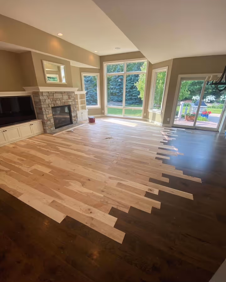 Installation of hardwood floors in a living area