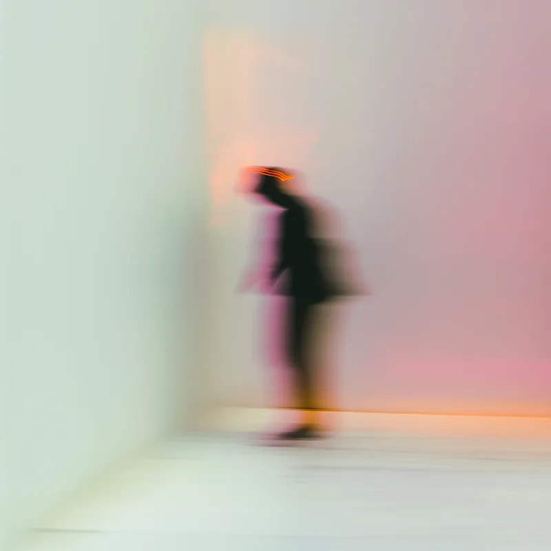 Abstract blurred silhouette of a person walking.