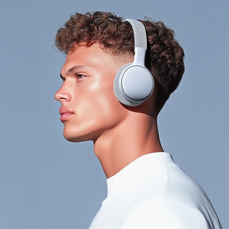 Portrait of a man wearing headphones, looking to the side.