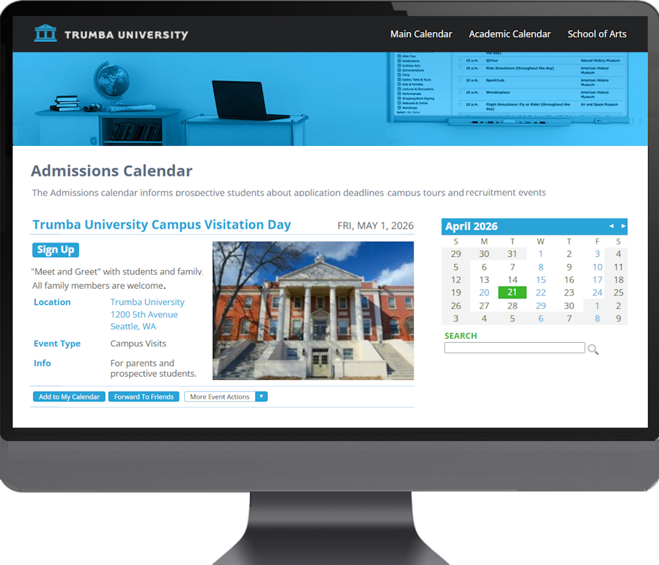 Image of Trumba University demo site.