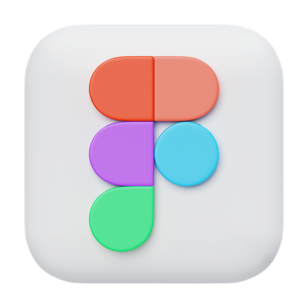 3D Figma icon with red, orange, purple, blue, and green segments on rounded square background