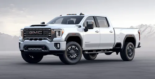 A white diesel pickup truck.