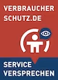 Logo von Verbraucherschutz.de mit einer stilisierten Person und einem Augensymbol im Sprechblasen-Icon, darunter steht Serviceversprechen.
