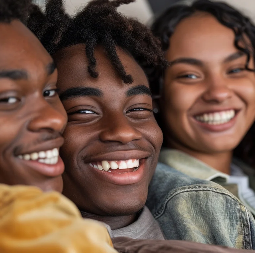 A group of young men and women smiling at the camera.