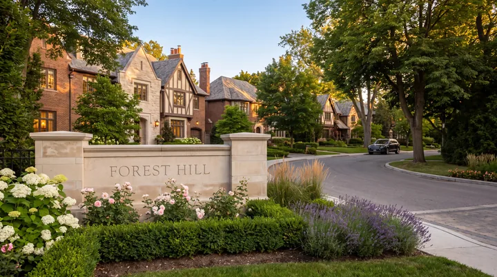 Architect-designed homes on a tree-lined street in Forest Hill, Toronto