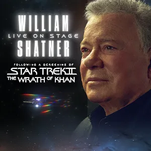 Square banner, 300 by 300: the same left-hand type stack and Enterprise, with more of Shatner's portrait visible in the taller crop
