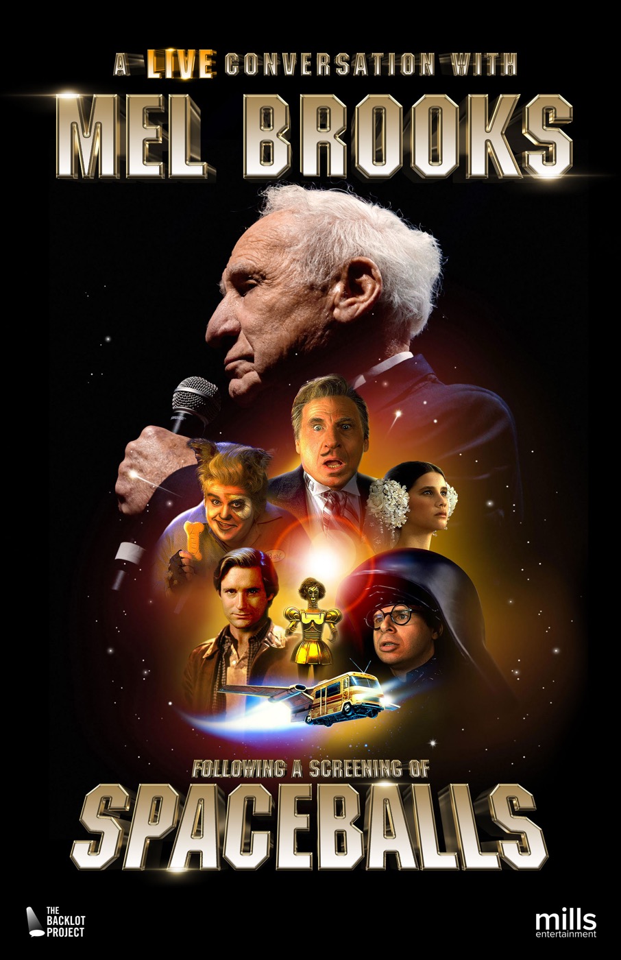 The tour poster for A Live Conversation with Mel Brooks following a screening of Spaceballs