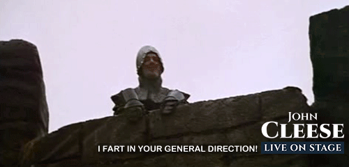 Animated social cut from Monty Python and the Holy Grail, captioned, with the tour lockup burned into the corner