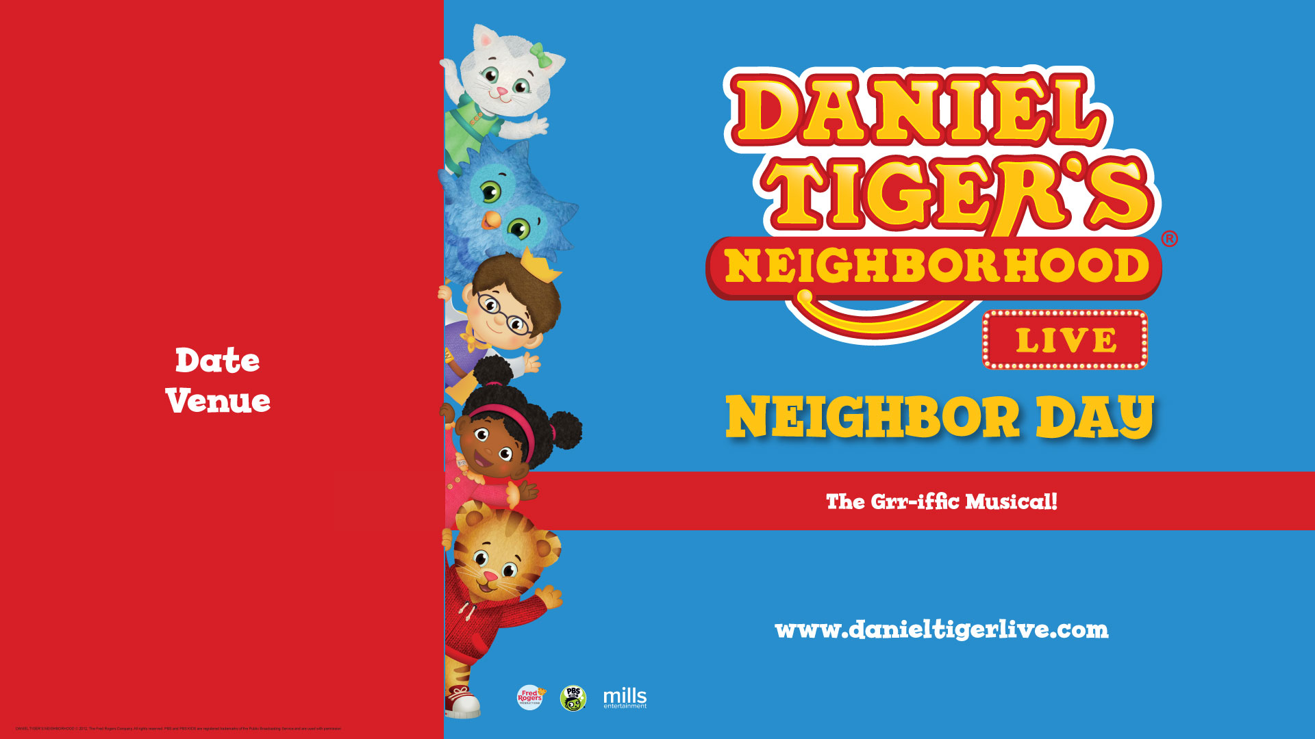 Daniel Tiger's Neighborhood Live key art in the wide 1920 by 1080 digital ad format