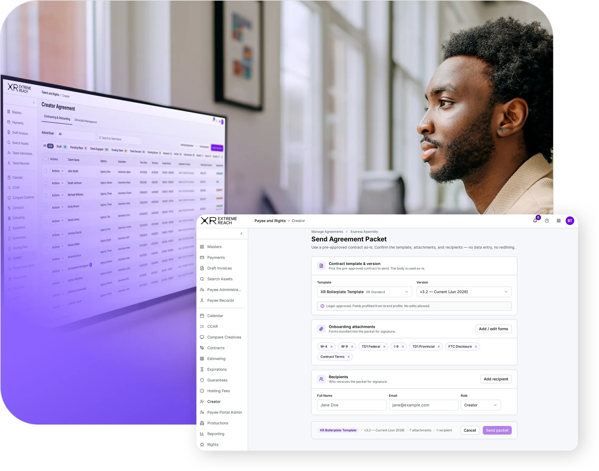 XR Pay for Creators onboarding dashboard
