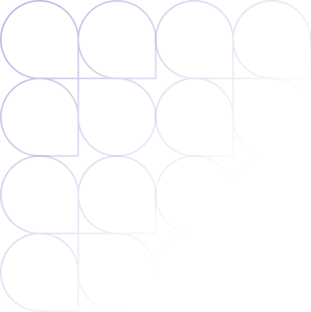 Abstract pattern of purple curved lines forming a grid of 15 rounded petal shapes on a white background.