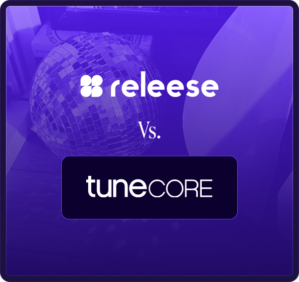 Graphic showing a comparison between Releese and TuneCore music platforms.