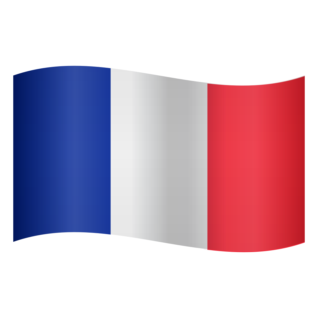 Waving flag of France with vertical blue, white, and red stripes.