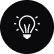 White light bulb icon inside a black circle, symbolizing an idea or creativity.