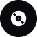 Icon of a compact disc with a film reel inside, symbolizing media or multimedia content, on a black circular background.